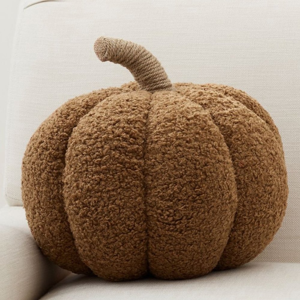 *LAST ONE* Tobacco Brown Large Cozy Pumpkin Boucle Pillow 9.5” x 14” NWT